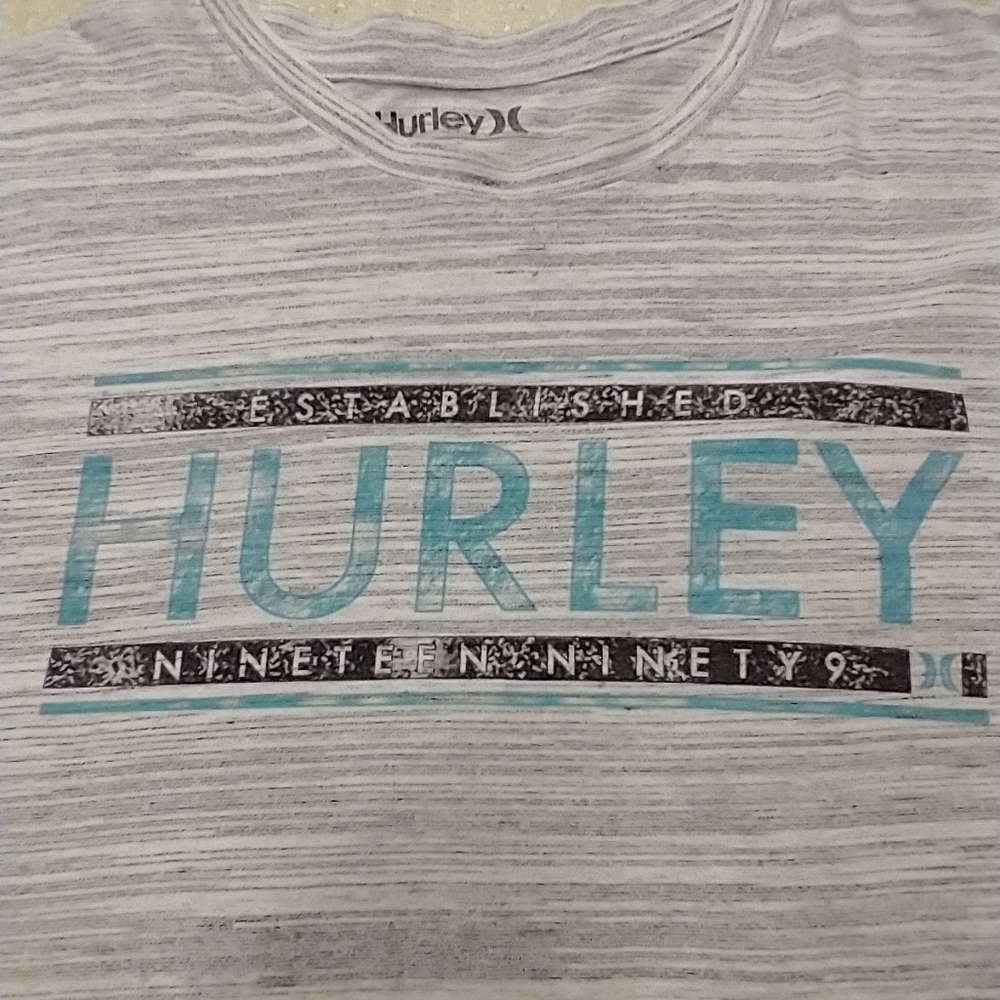 Hurley custom fit 2XL super soft t-shirt gray shirt with turquoise logo